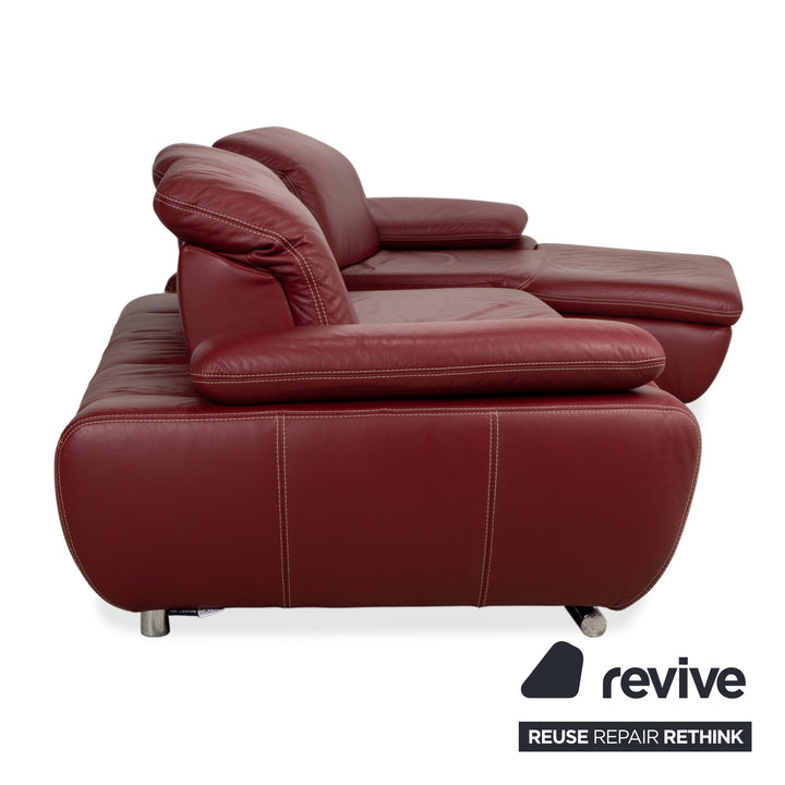 Mondo Clair Leder Ecksofa Rot Bordeaux manuelle Funktion Sofa Couch Staufach