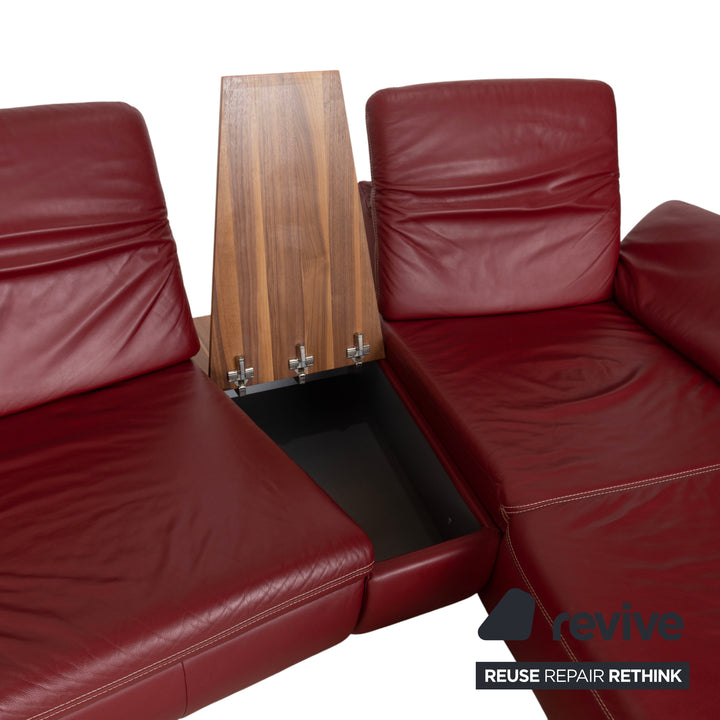 Canapé d'angle en cuir Mondo Clair, rouge Bordeaux, à commande manuelle, avec compartiment de rangement