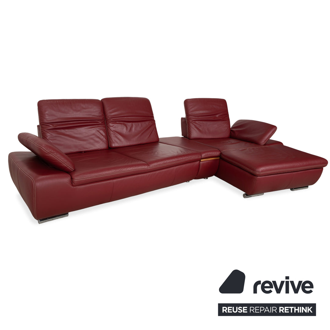 Canapé d'angle en cuir Mondo Clair, rouge Bordeaux, à commande manuelle, avec compartiment de rangement