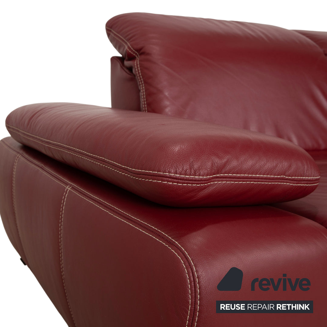 Canapé d'angle en cuir Mondo Clair, rouge Bordeaux, à commande manuelle, avec compartiment de rangement