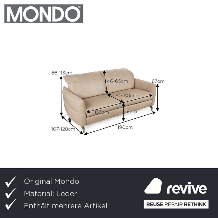 Mondo Felini Leder Sofa Garnitur Beige elektr. und manuelle Funktion 2x Zweisitzer Couch