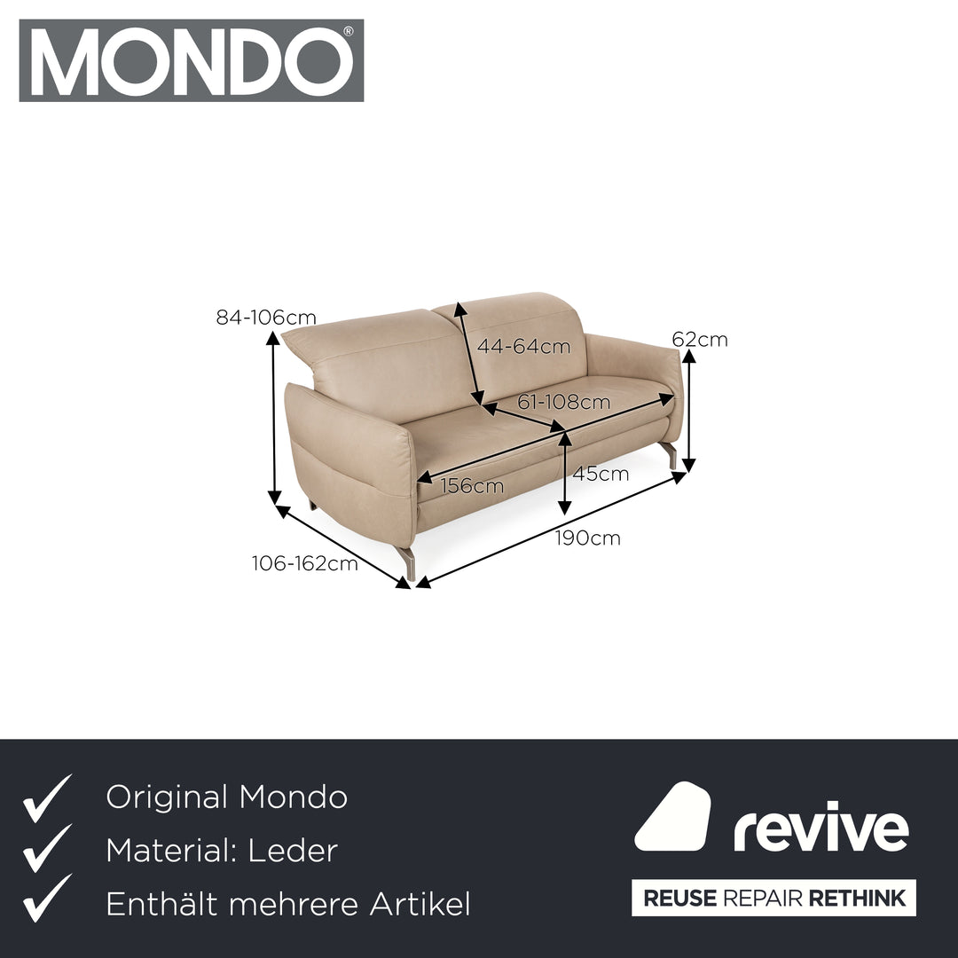 Mondo Felini Leder Sofa Garnitur Beige elektr. und manuelle Funktion 2x Zweisitzer Couch