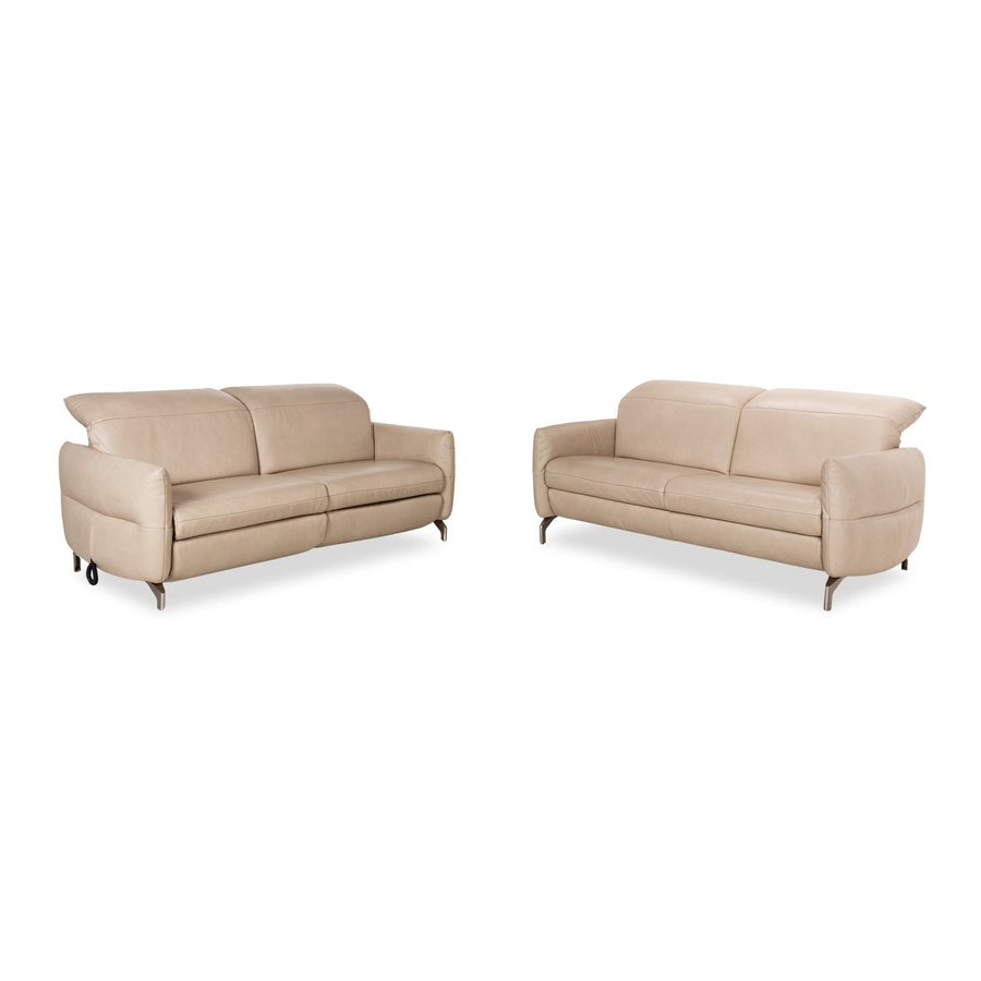 Mondo Felini Leder Sofa Garnitur Beige elektr. und manuelle Funktion 2x Zweisitzer Couch