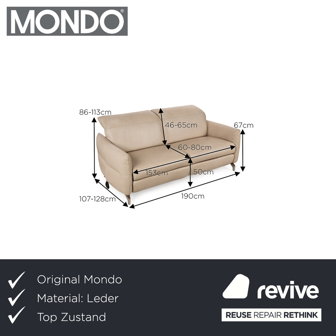 Mondo Felini Leder Zweisitzer Beige elektr. Funktion Sofa Couch