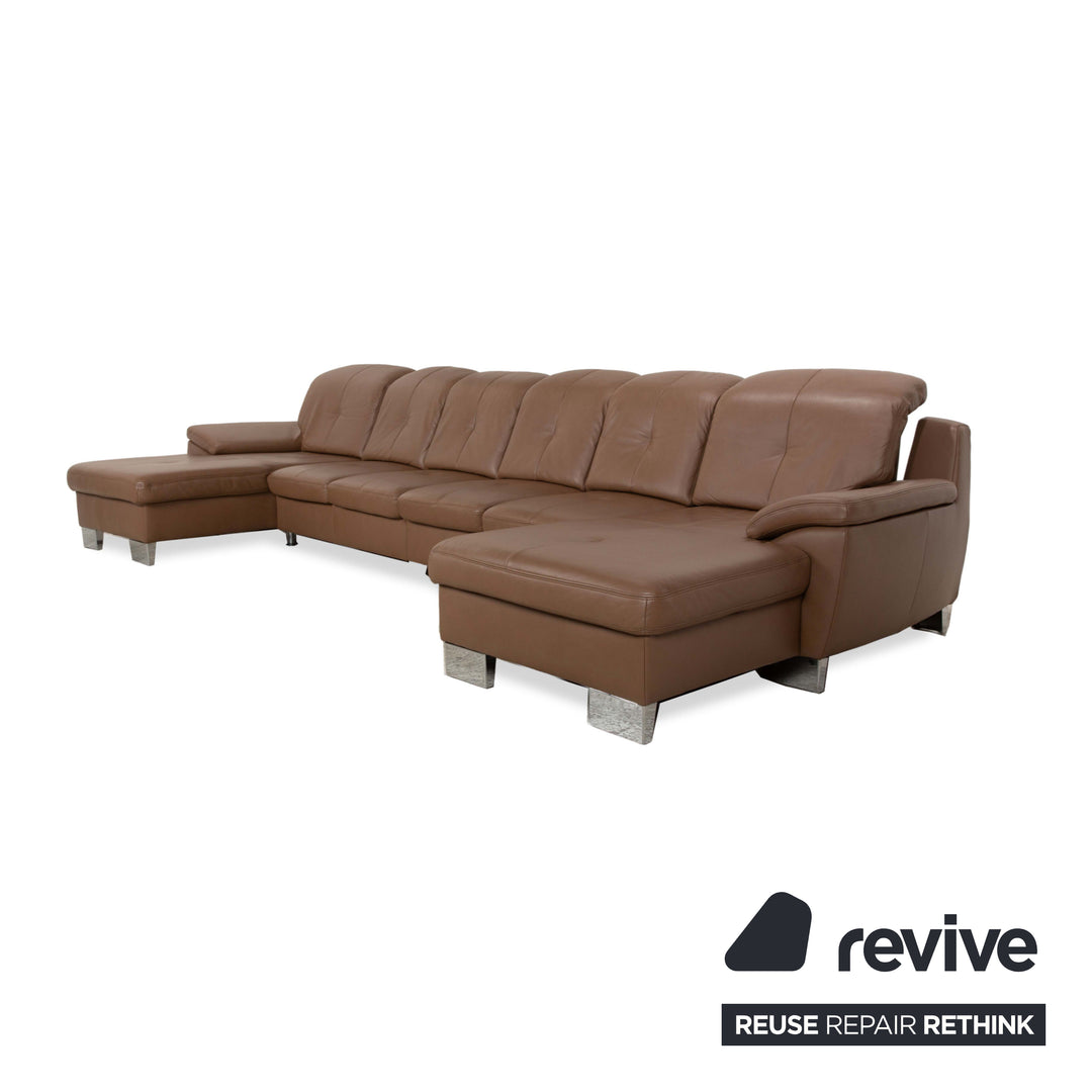 Mondo Gianna Leather Corner Sofa Brown Recamiere Right &amp; Left Sofa Couch manual function