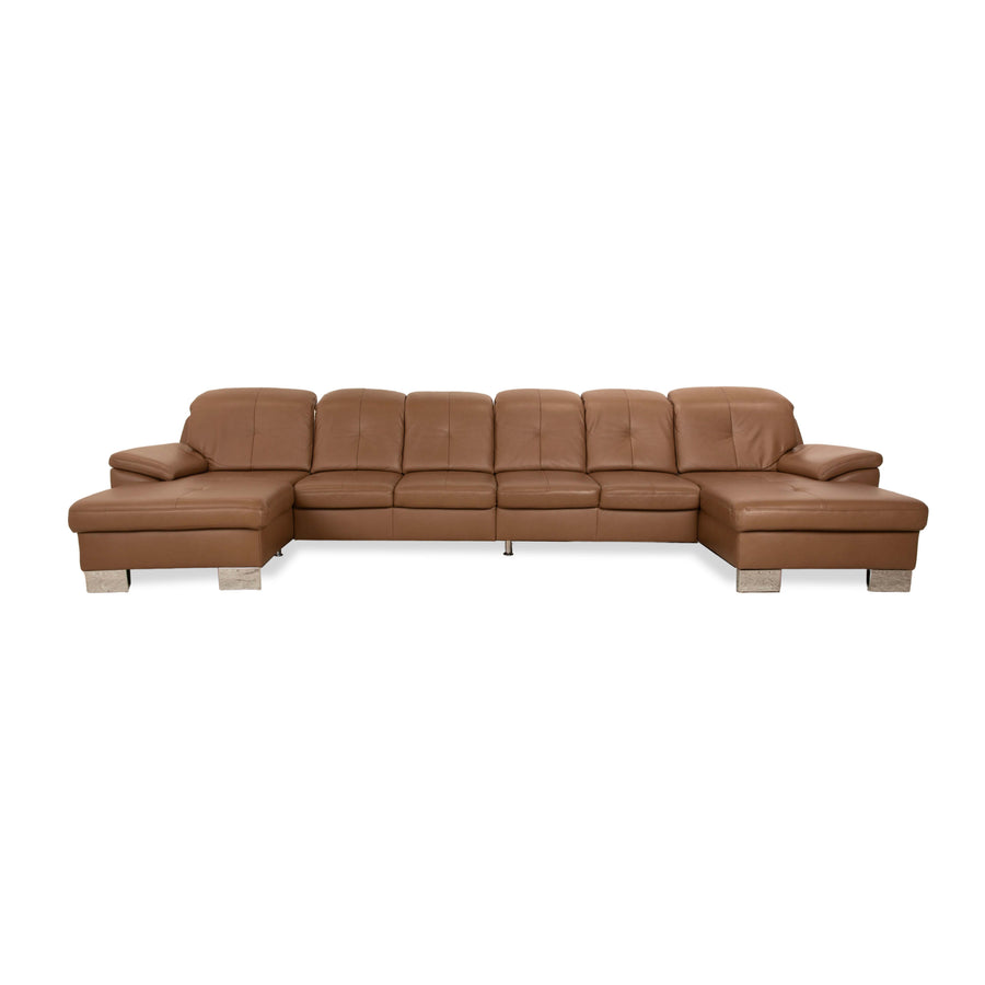 Mondo Gianna Leather Corner Sofa Brown Recamiere Right &amp; Left Sofa Couch manual function