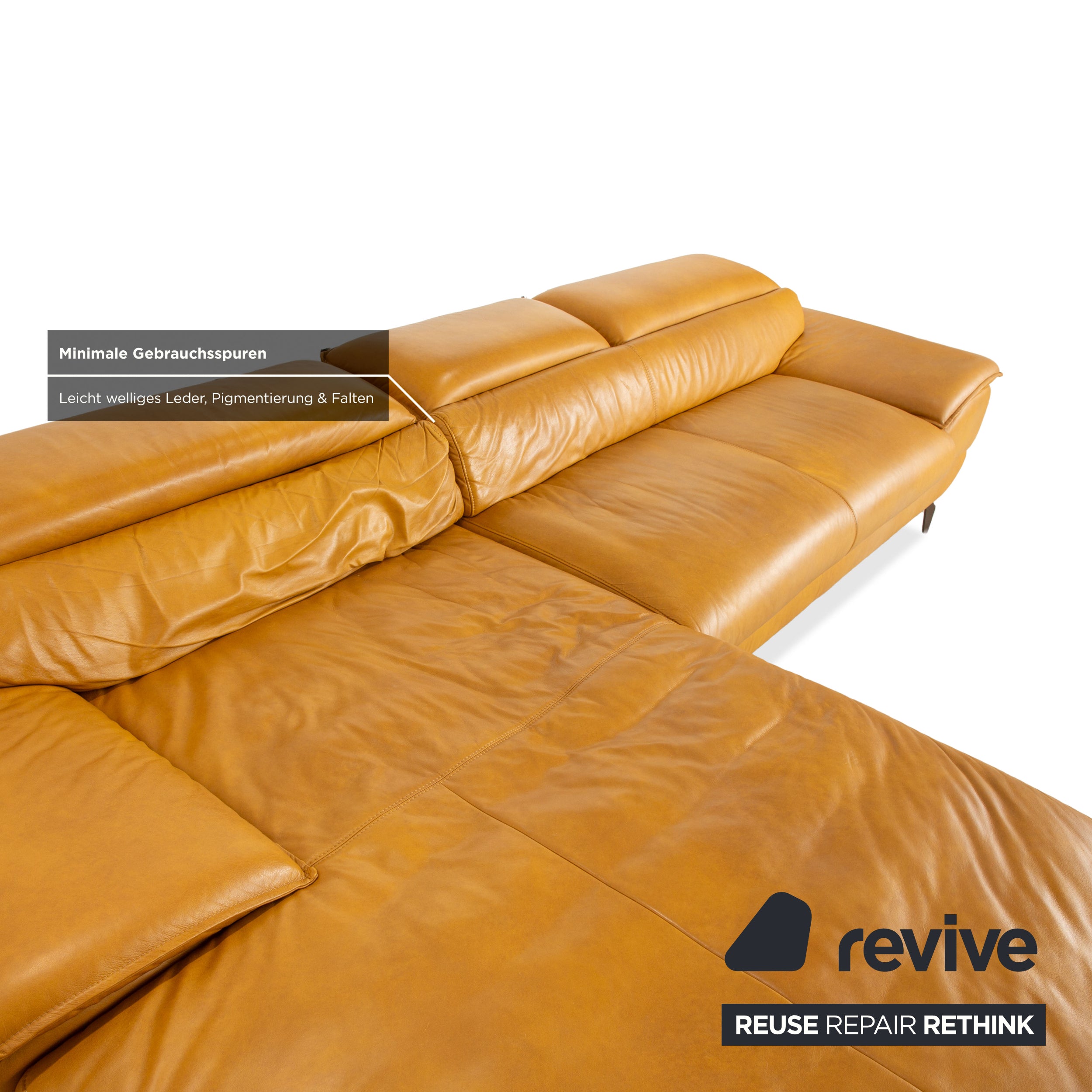 Mondo Hoya Leder Ecksofa Gelb Ocker Curry Sofa Couch manuelle Funktion