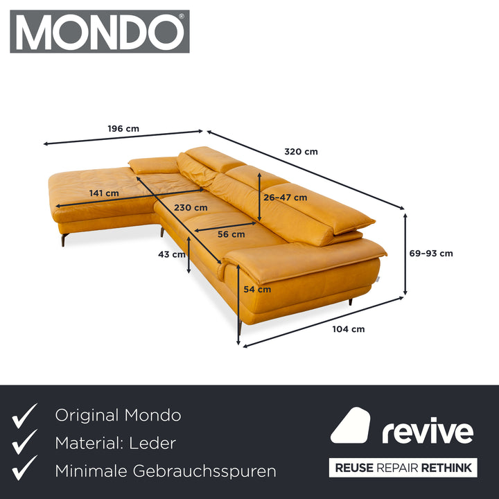 Mondo Hoya Leder Ecksofa Gelb Ocker Curry Sofa Couch manuelle Funktion