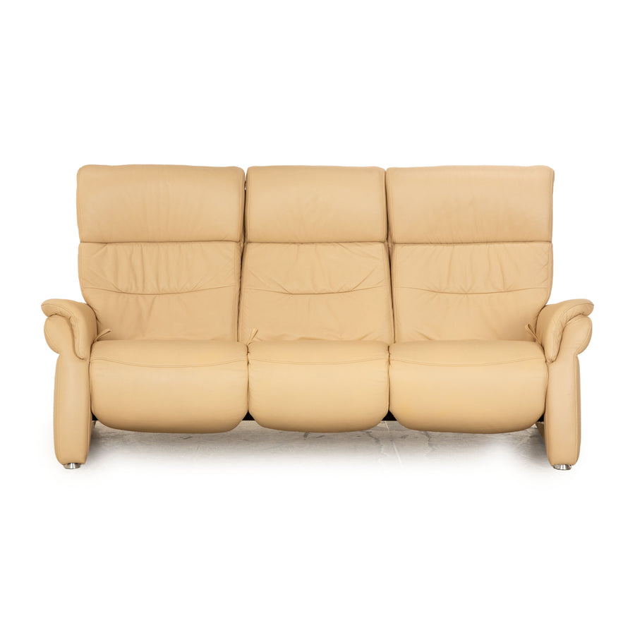 Mondo Lazise Leather Three Seater Cream Sofa Couch Manual Function
