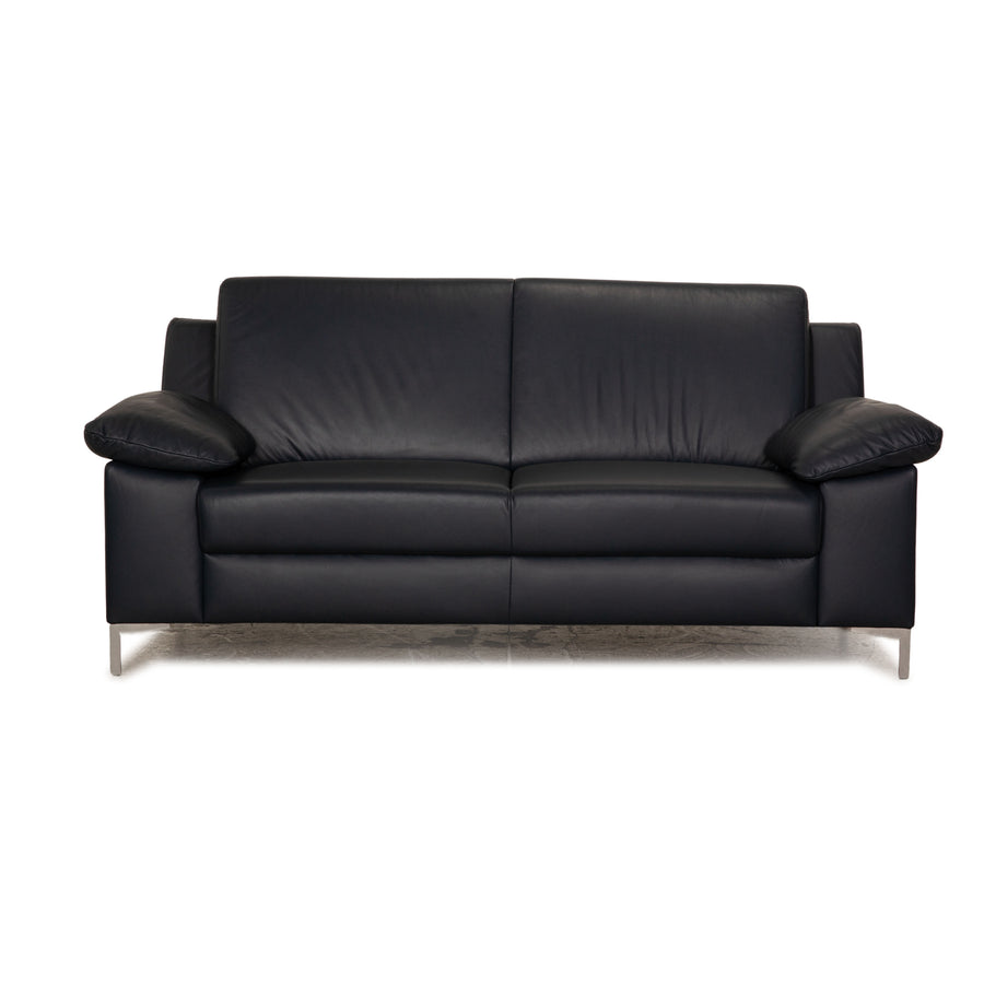 Mondo Leder Dreisitzer Blau Dunkelblau Sofa Couch manuelle Funktion