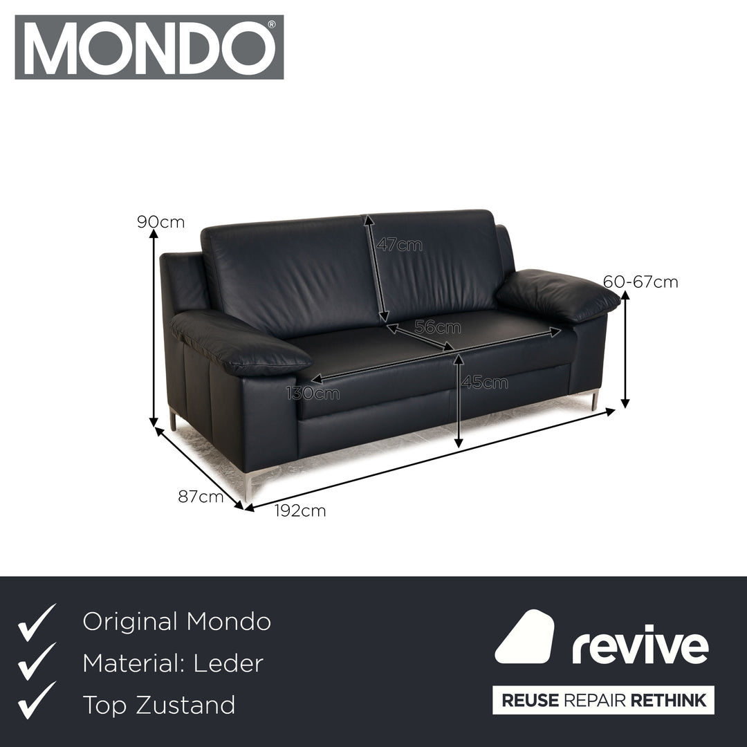 Mondo Leather Three Seater Blue Dark Blue Sofa Couch Manual Function