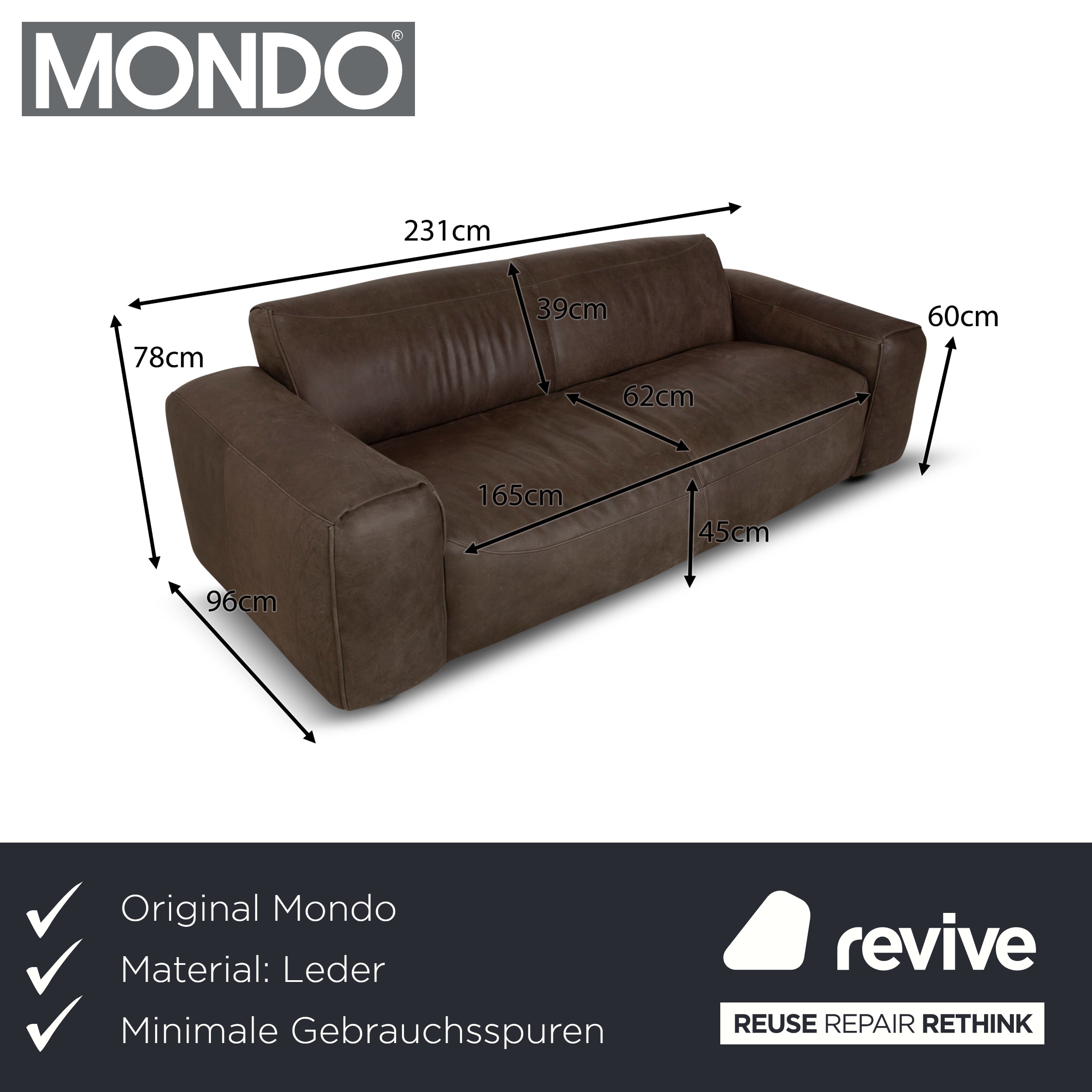 Mondo Leder Dreisitzer Braun Grau Sofa Couch Anilin