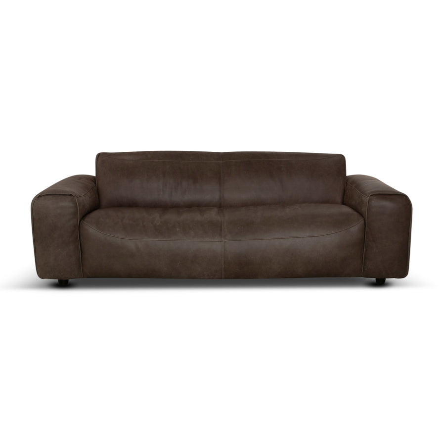 Mondo Leather Three-Seater Brown Grey Sofa Couch Aniline