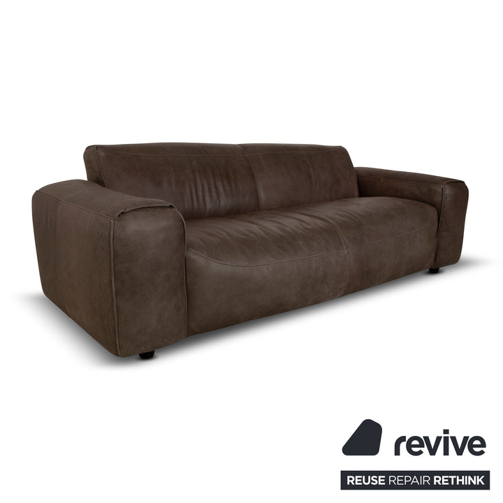 Mondo Leather Three-Seater Brown Grey Sofa Couch Aniline