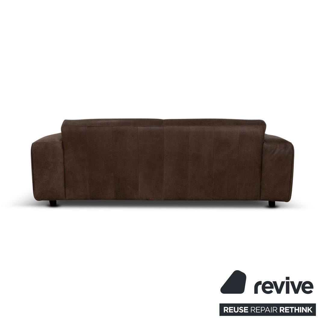 Mondo Leather Three-Seater Brown Grey Sofa Couch Aniline