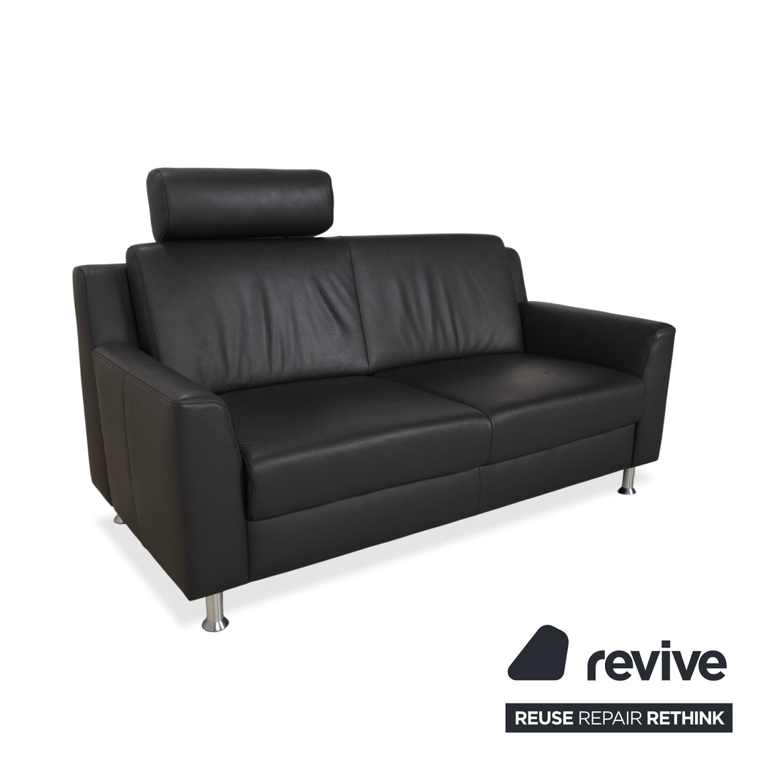 Mondo Leather Two-Seater Dark Grey Sofa Couch incl. Headrest