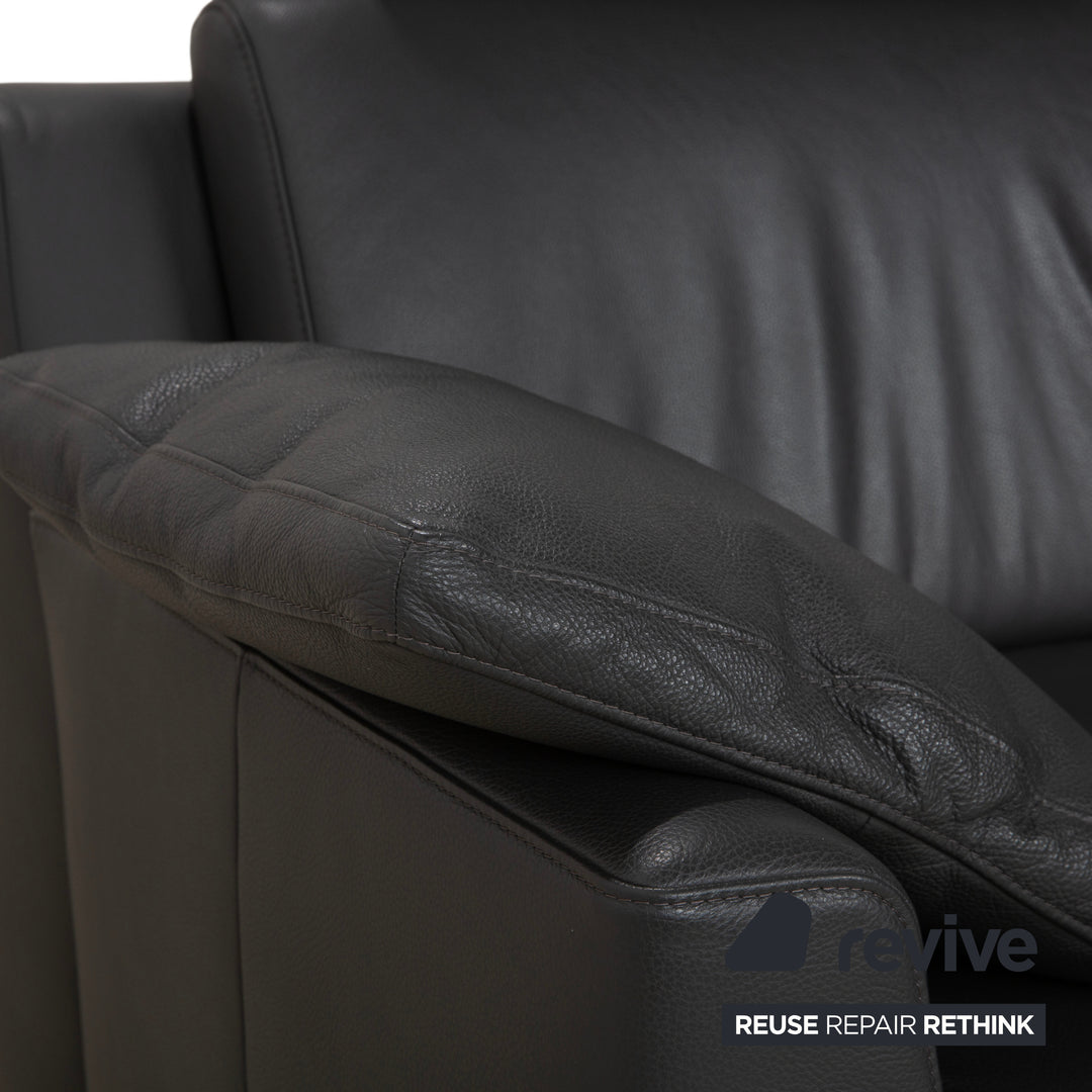 Mondo Leather Two-Seater Dark Grey Sofa Couch incl. Headrest