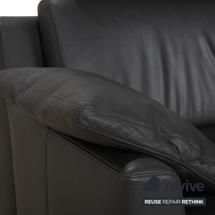 Mondo Leather Two-Seater Dark Grey Sofa Couch incl. Headrest