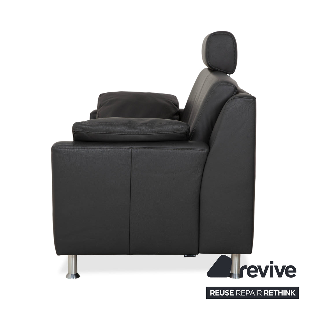 Mondo Leder Zweisitzer Dunkelgrau Sofa Couch inkl. Kopfstütze