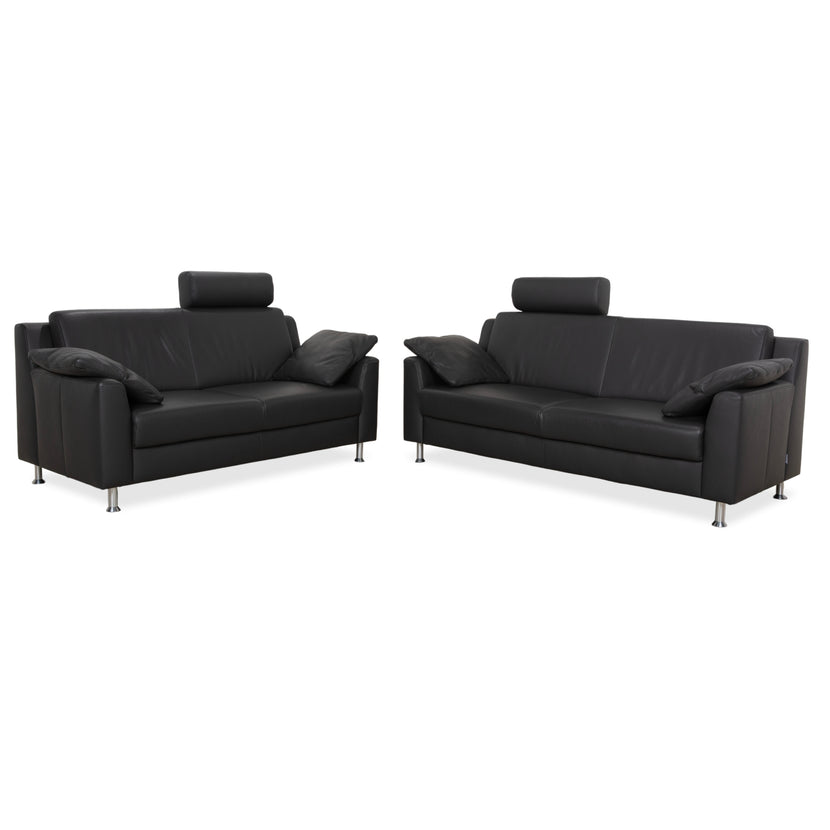 Mondo Leather Two-Seater Dark Grey Sofa Couch incl. Headrest