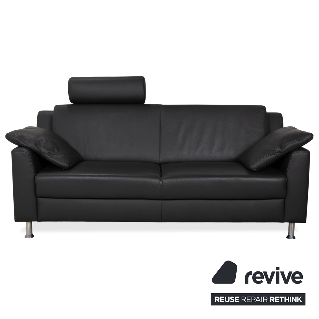 Canapé deux places Mondo en cuir gris foncé avec appuie-tête