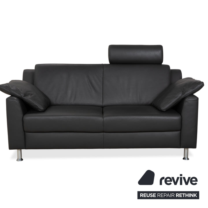 Canapé deux places Mondo en cuir gris foncé avec appuie-tête