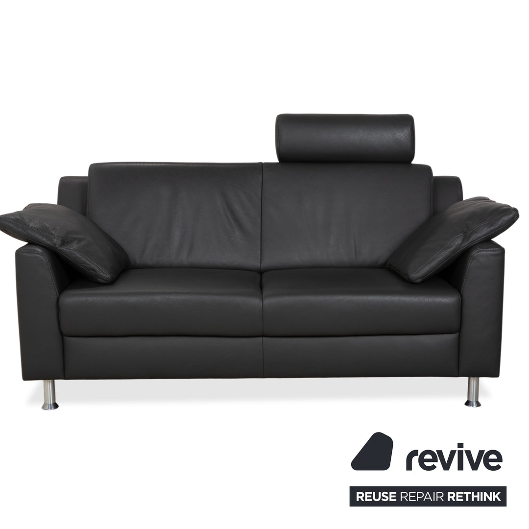Mondo Leder Zweisitzer Dunkelgrau Sofa Couch inkl. Kopfstütze