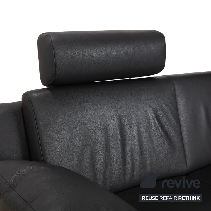 Mondo Leder Zweisitzer Dunkelgrau Sofa Couch inkl. Kopfstütze