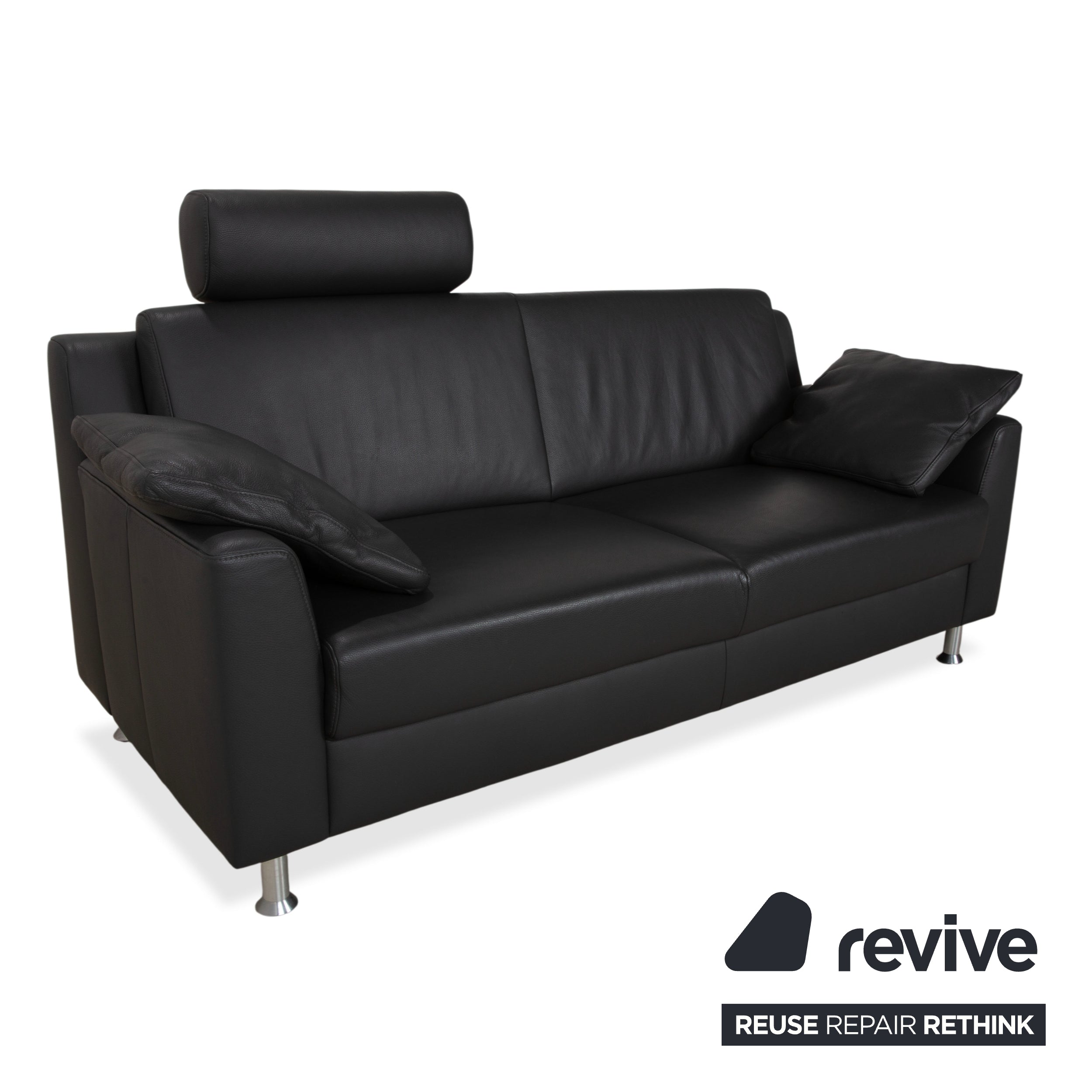 Mondo Leder Zweisitzer Dunkelgrau Sofa Couch inkl. Kopfstütze