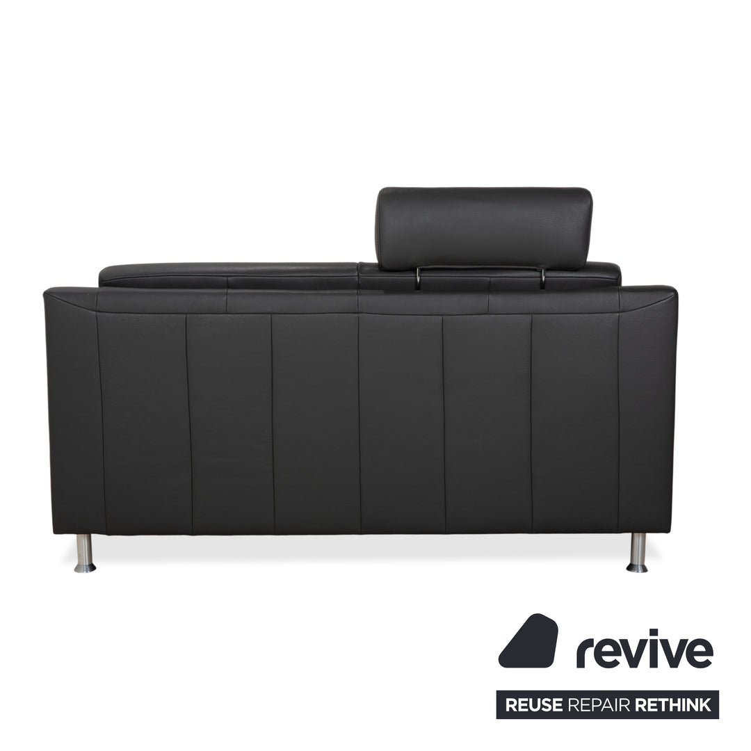 Canapé deux places Mondo en cuir gris foncé avec appuie-tête