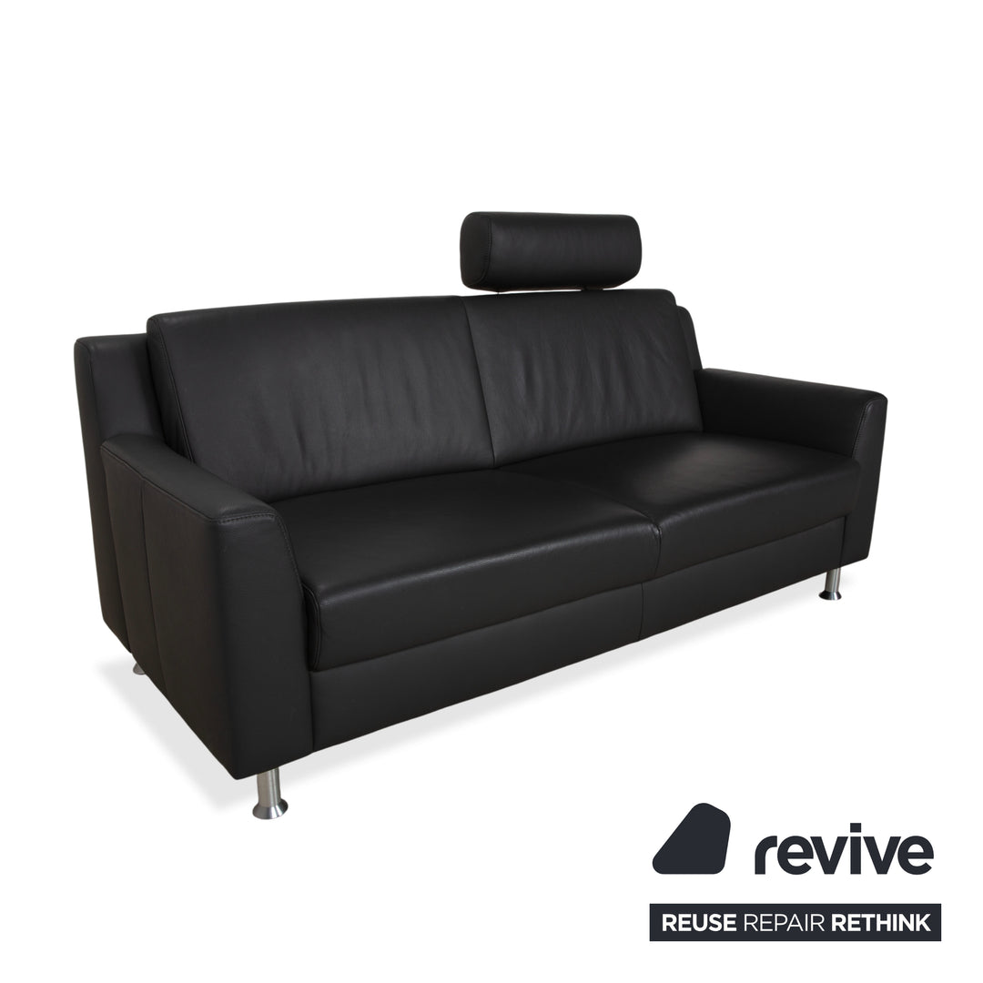 Canapé deux places Mondo en cuir gris foncé avec appuie-tête