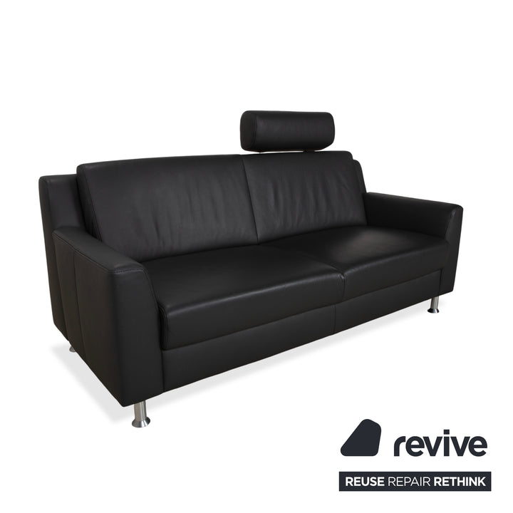 Mondo Leder Zweisitzer Dunkelgrau Sofa Couch inkl. Kopfstütze