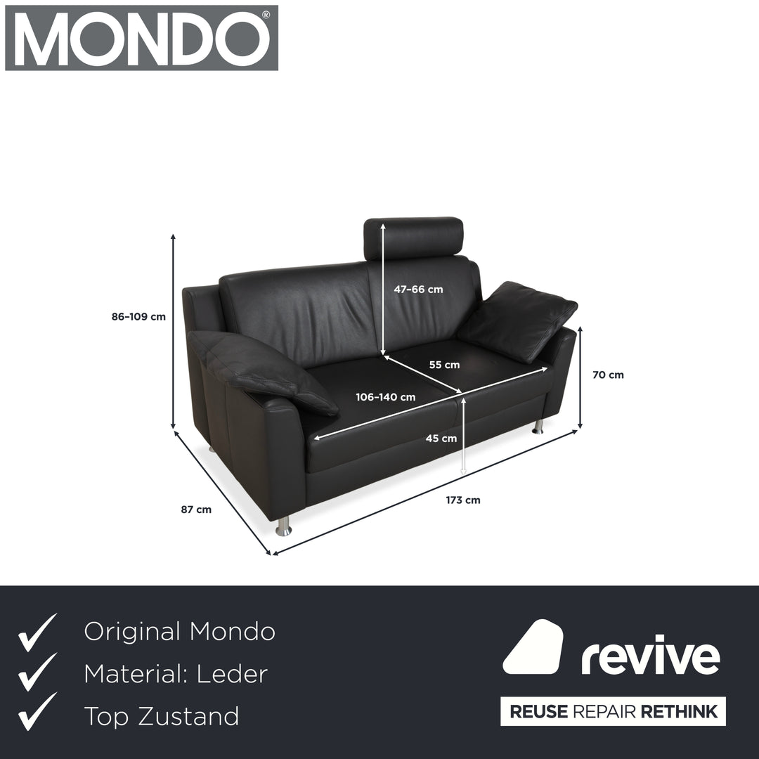 Mondo Leather Two-Seater Dark Grey Sofa Couch incl. Headrest