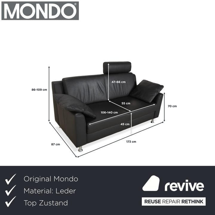 Mondo Leather Two-Seater Dark Grey Sofa Couch incl. Headrest