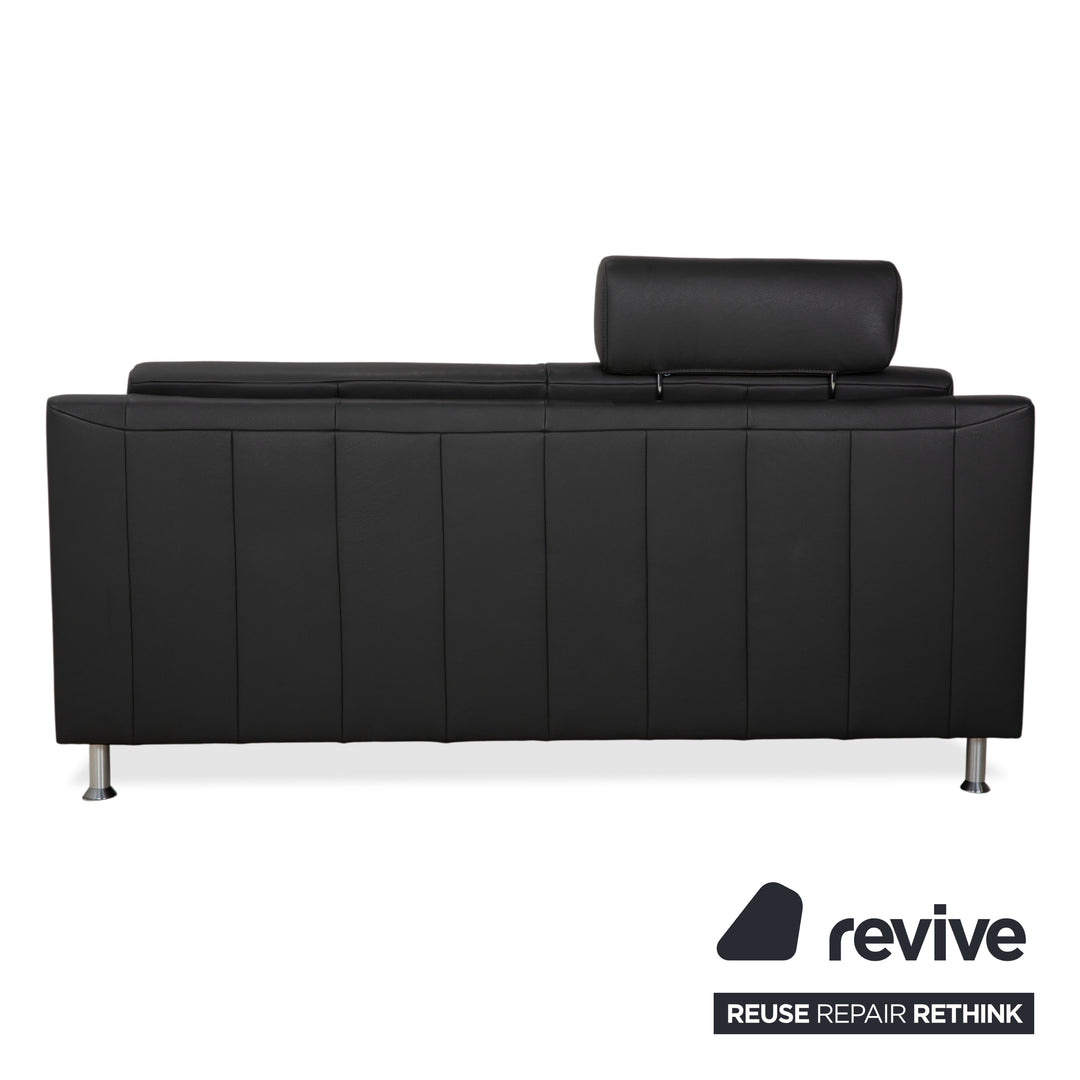 Canapé deux places Mondo en cuir gris foncé avec appuie-tête