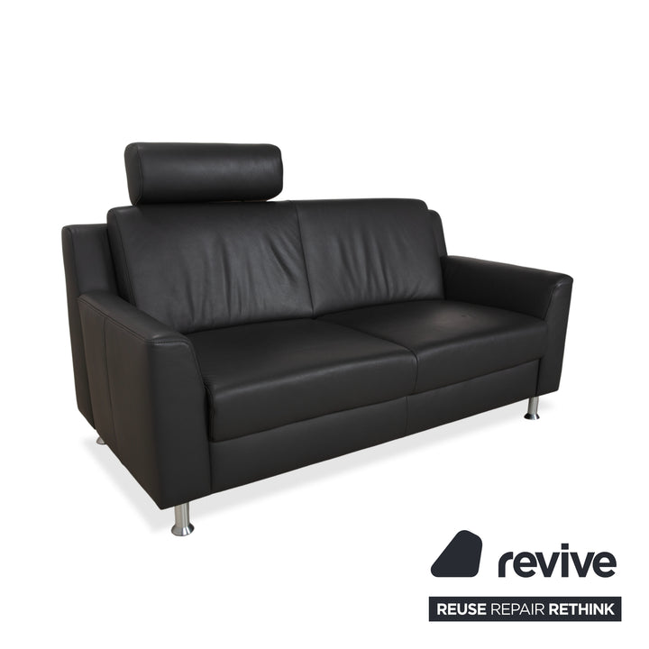 Canapé deux places Mondo en cuir gris foncé avec appuie-tête