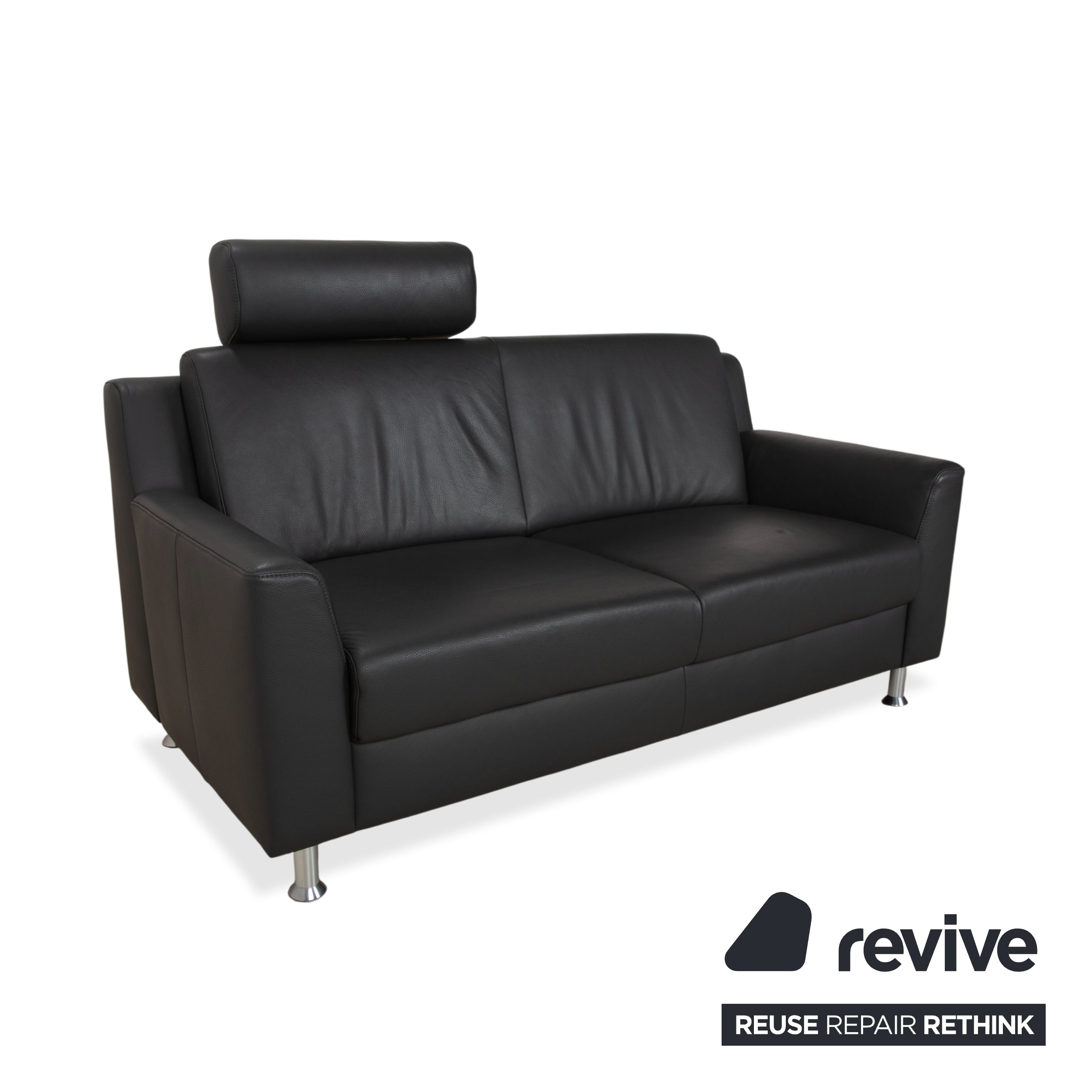 Mondo Leder Zweisitzer Dunkelgrau Sofa Couch inkl. Kopfstütze