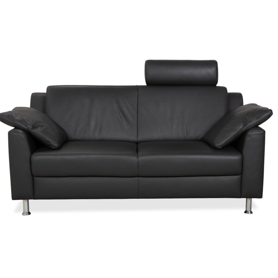 Mondo Leather Two-Seater Dark Grey Sofa Couch incl. Headrest