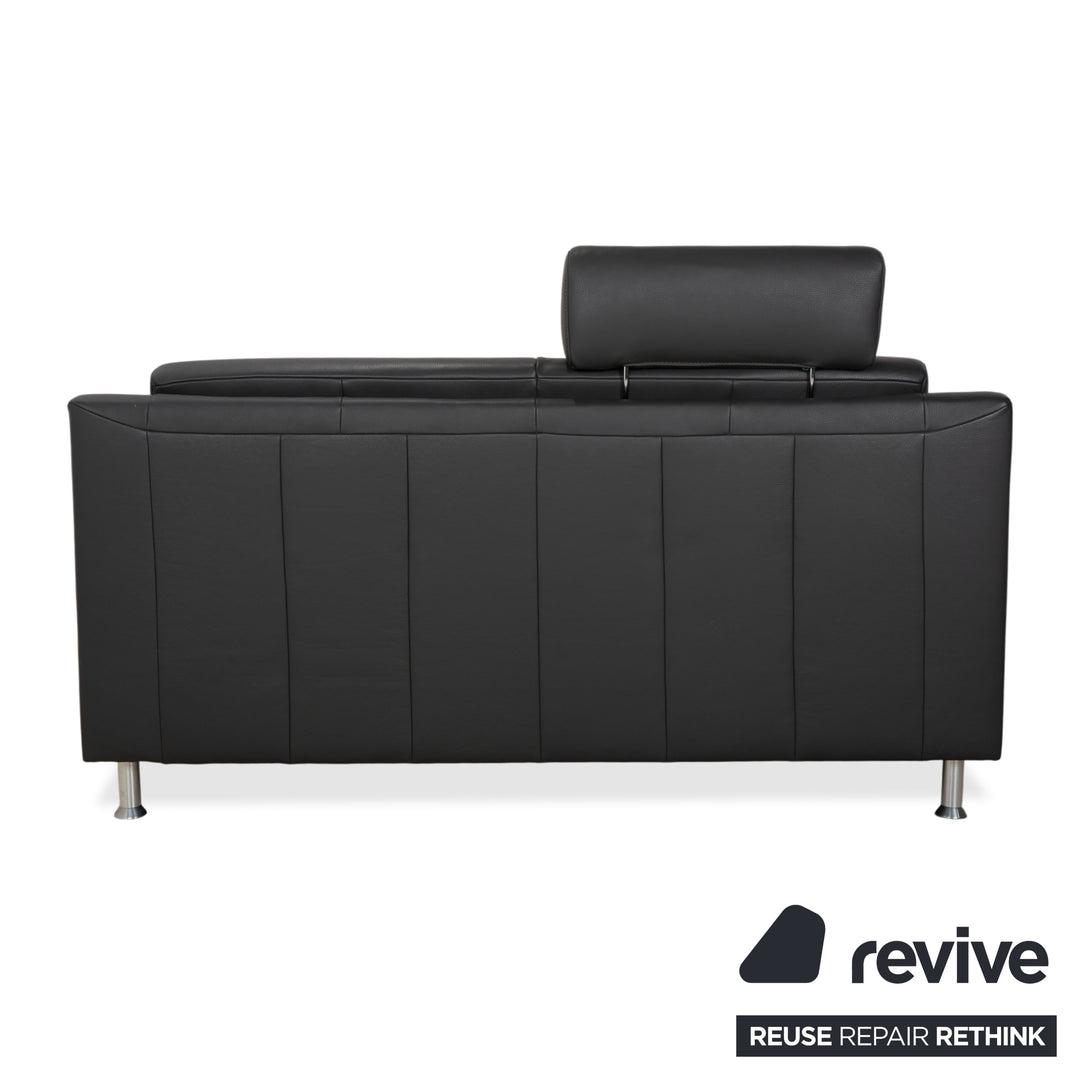 Mondo Leather Two-Seater Dark Grey Sofa Couch incl. Headrest