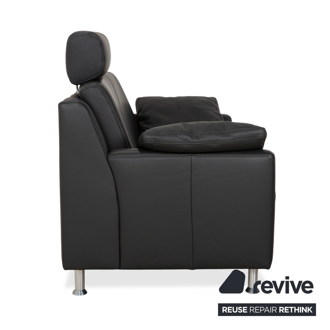 Canapé deux places Mondo en cuir gris foncé avec appuie-tête