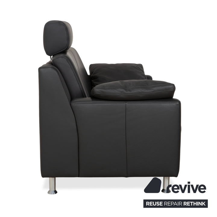 Canapé deux places Mondo en cuir gris foncé avec appuie-tête