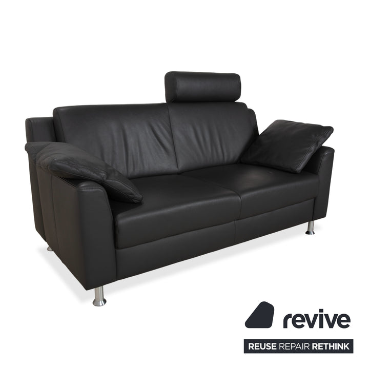 Mondo Leather Two-Seater Dark Grey Sofa Couch incl. Headrest