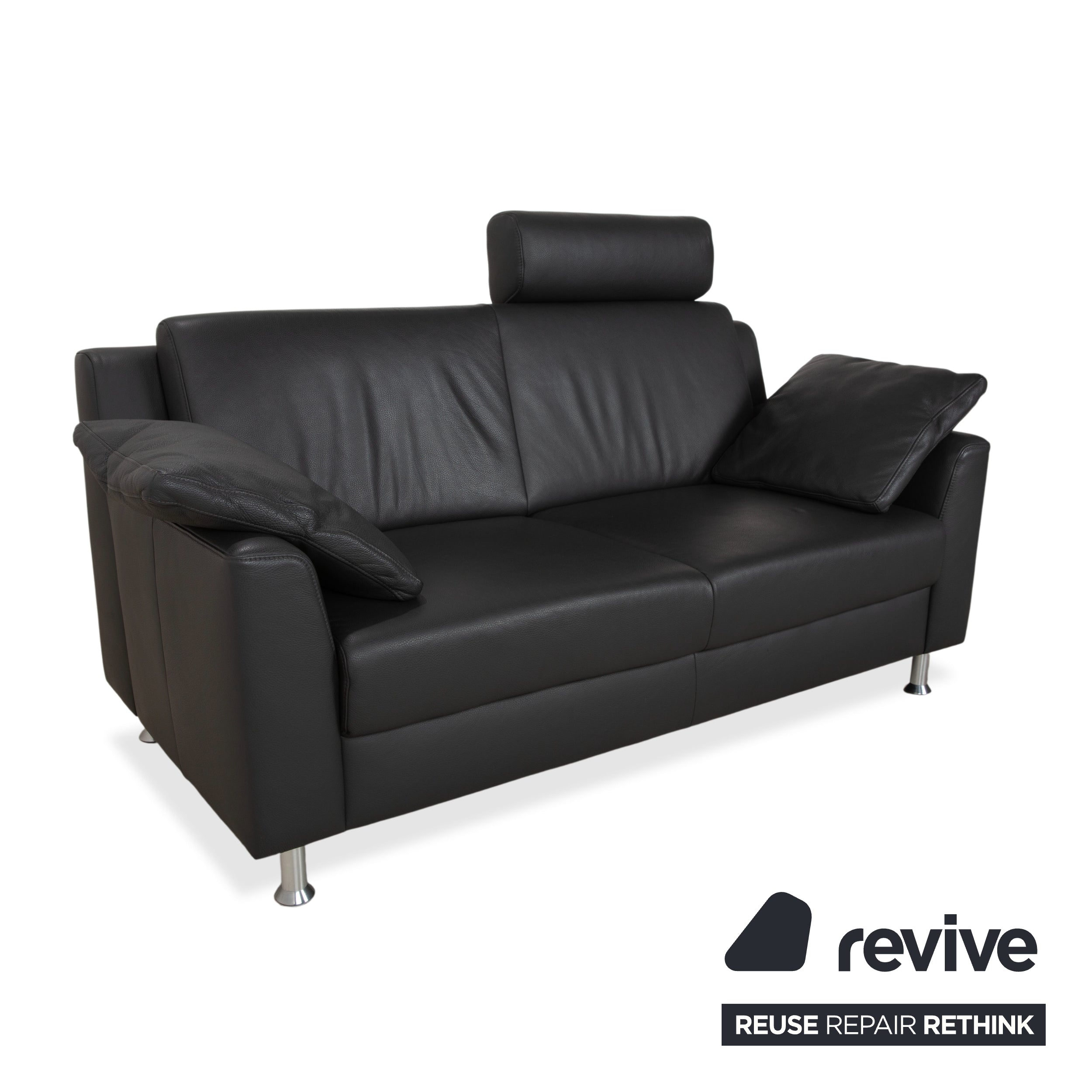 Mondo Leather Two-Seater Dark Grey Sofa Couch incl. Headrest