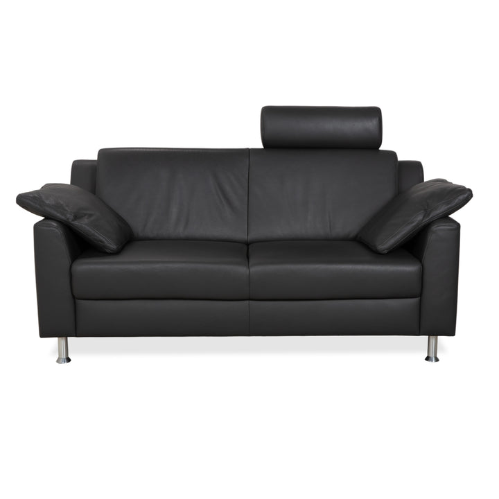 Mondo Leder Zweisitzer Dunkelgrau Sofa Couch inkl. Kopfstütze