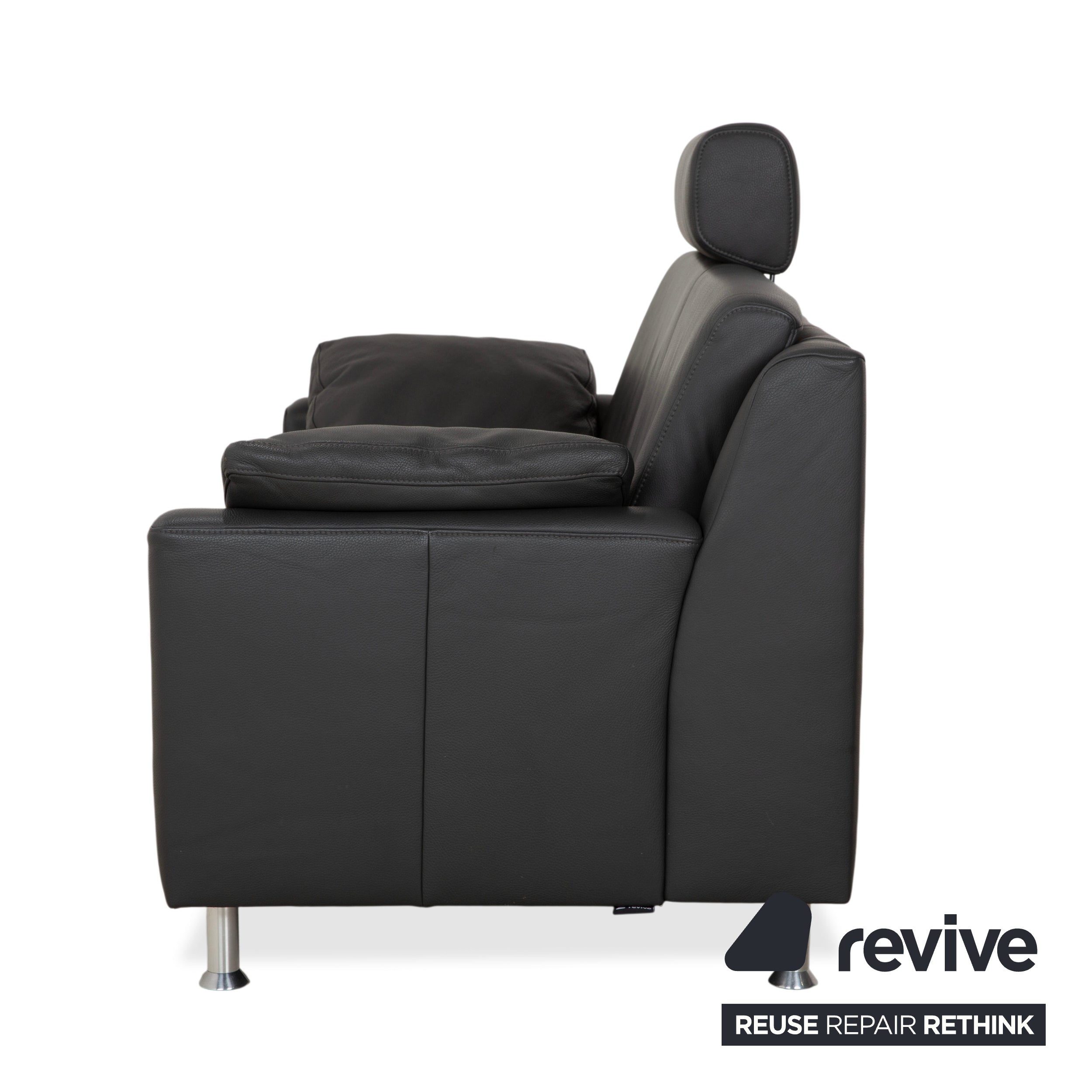 Mondo Leder Zweisitzer Dunkelgrau Sofa Couch inkl. Kopfstütze