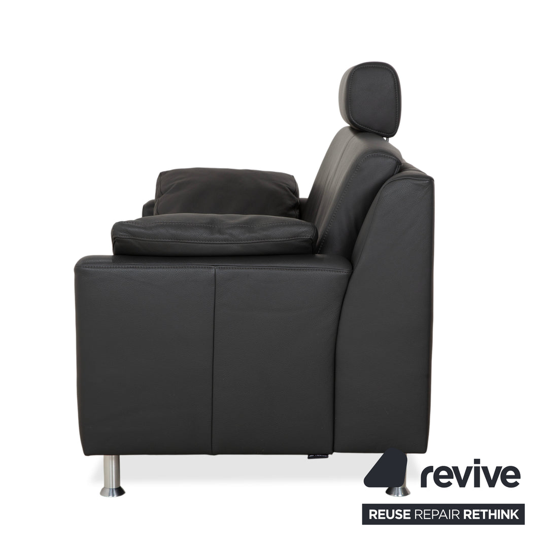 Mondo Leather Two-Seater Dark Grey Sofa Couch incl. Headrest