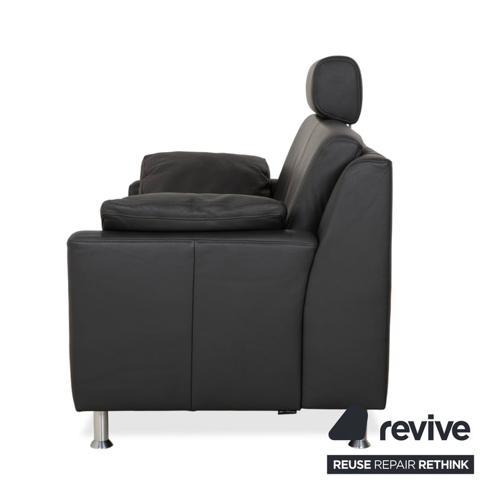 Mondo Leather Two-Seater Dark Grey Sofa Couch incl. Headrest
