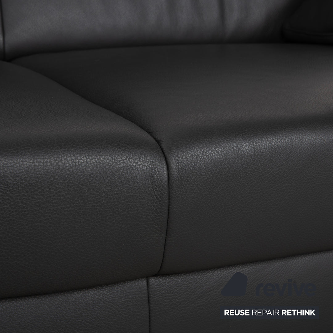 Mondo Leder Zweisitzer Dunkelgrau Sofa Couch inkl. Kopfstütze