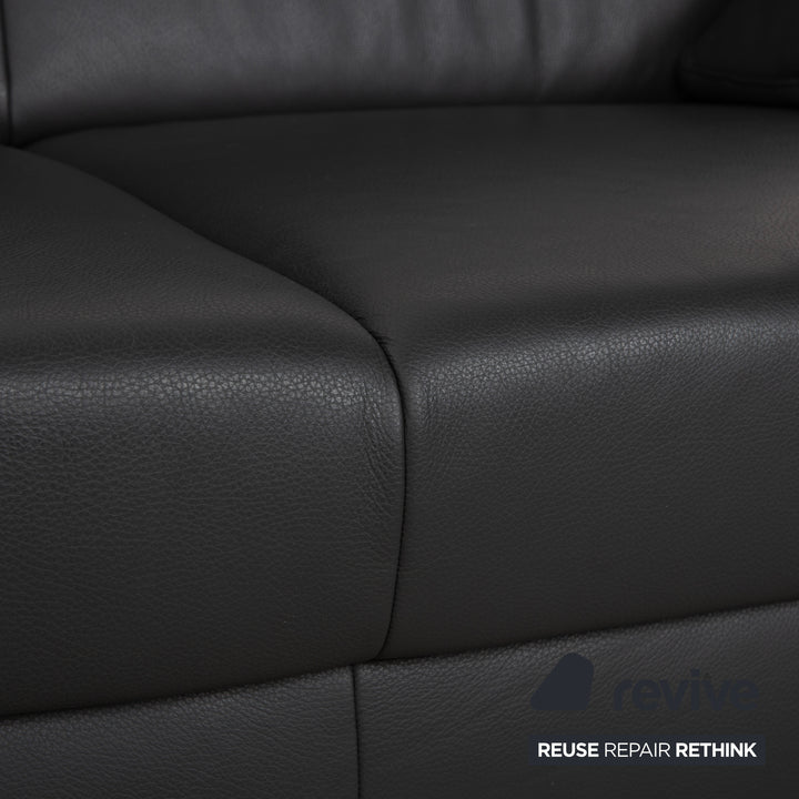 Mondo Leder Zweisitzer Dunkelgrau Sofa Couch inkl. Kopfstütze