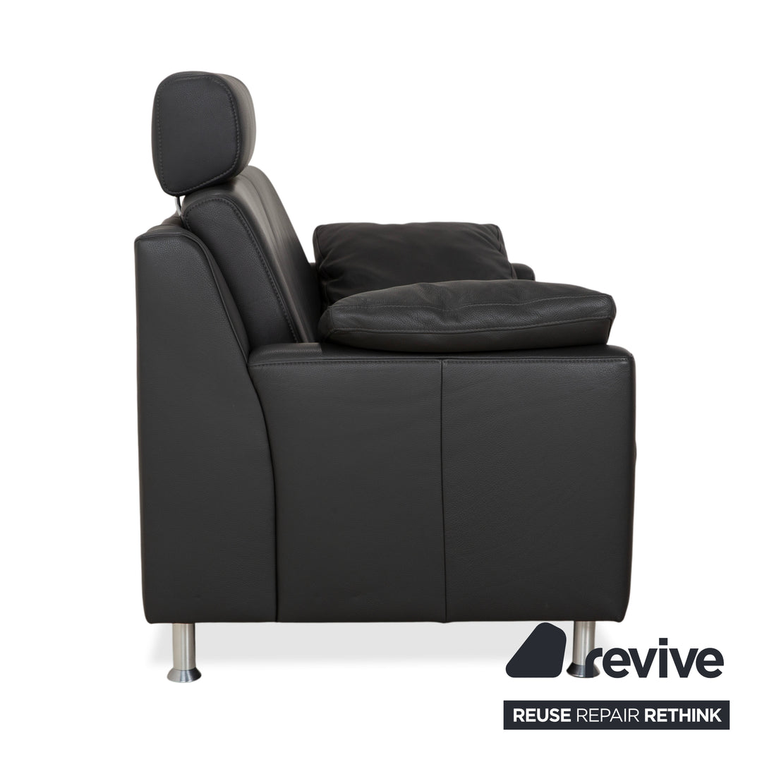 Mondo Leather Two-Seater Dark Grey Sofa Couch incl. Headrest